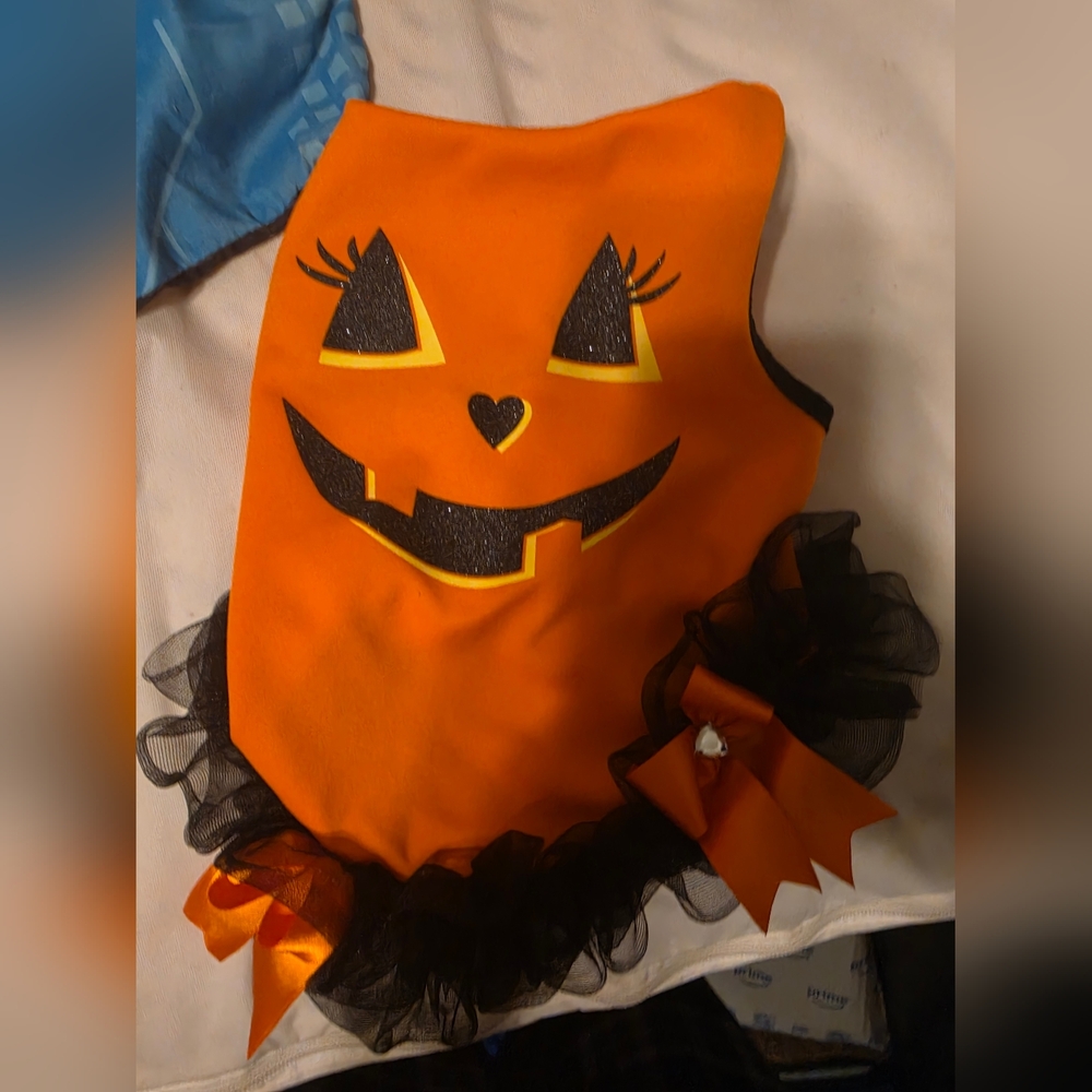 Dog T-Shirt Dress Halloween Themed, Orange, Size S Pre Owned